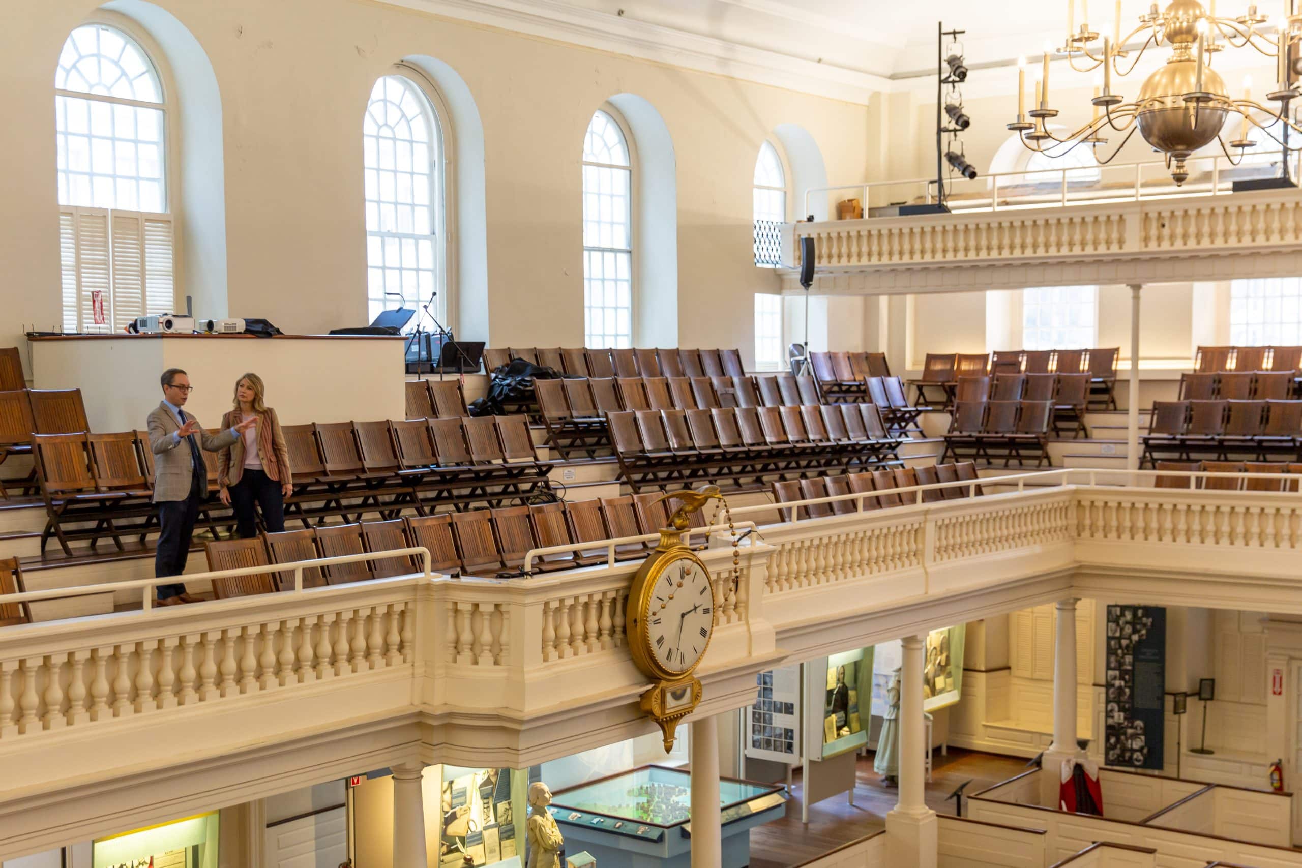 Samantha visits inside the Old South Meeting House in Boston
